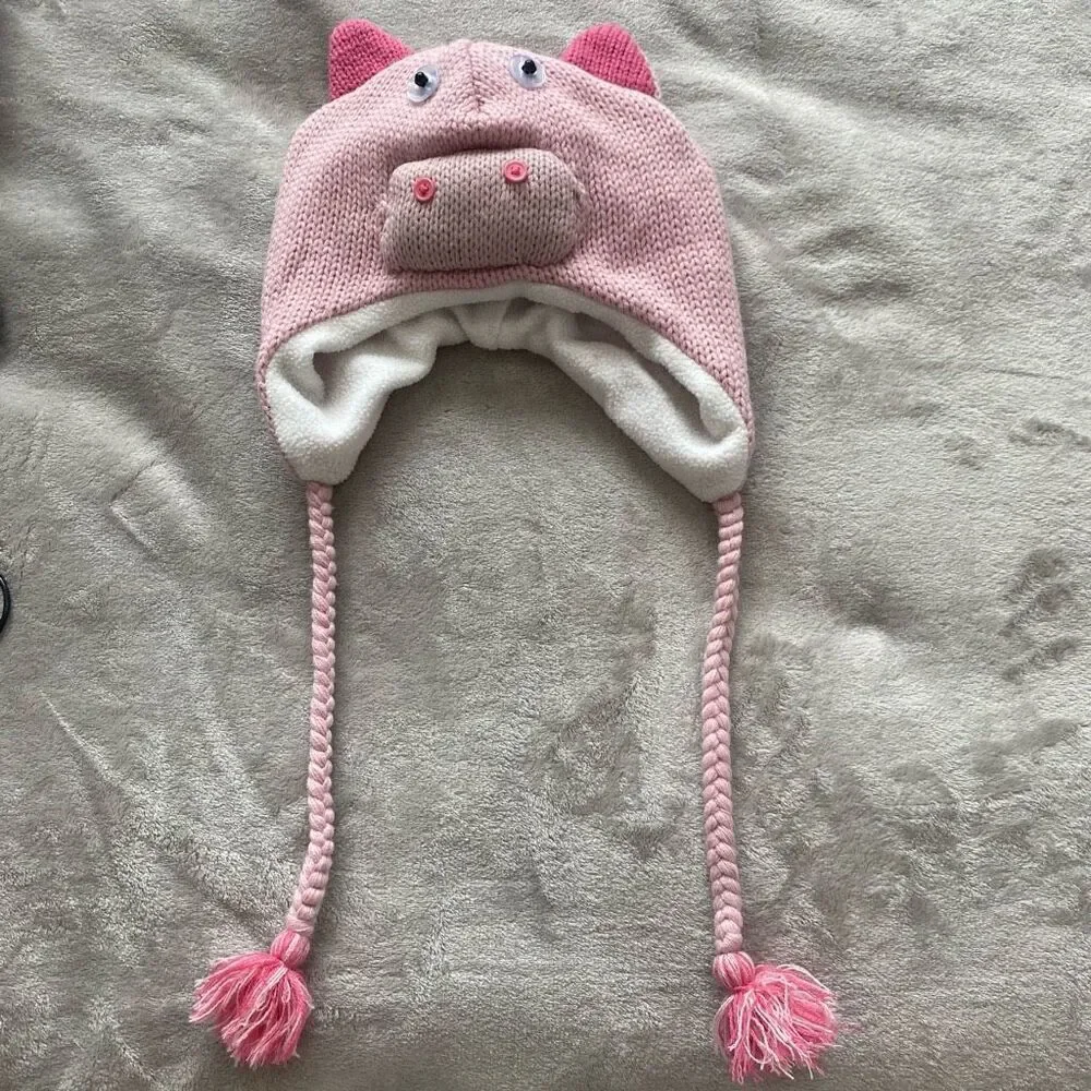 Knitted Pig Hat With Tassels